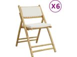 Vidaxl Sedie Da Bistrot 6 Pz. Pieghevoli Con Cuscini In Bambù Bianco Crema