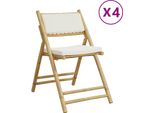 Vidaxl Sedie Da Bistrot 4 Pz. Pieghevoli Con Cuscini In Bambù Bianco Crema