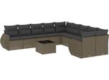Vidaxl Set Di Divani Da Giardino 11 Pezzi Con Cuscini In Rattan Grigio Chiaro