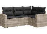 Vidaxl Set Di Divani Da Giardino 4 Pezzi Con Cuscini In Polirattan Grigio Chiaro