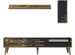 Dmora Mobile Porta Tv Upana 45X180X35H Cm Nero Antracite, Apertura A Ribalta 4 Vani