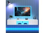 Merax Tv Lowboard Tavolo Tv Sospeso Con Ante E Vano A Giorno, Mobile Tv Lucido Con Led, Porta Tv Con App, L:160Cm, Bianco