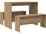 Vidaxl Set Di Tavolo E Panca Da Pranzo A 3 Pezzi Materiale Artigianale A Base Di Legno Di Quercia