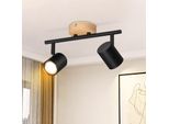 Zmh Led Faretto Da Soffitto 2 Fiamme In Legno Plafoniera GU10 Faretto Da Parete Faretto Vintage Nero Faretto Da Parete Soggiorno Cucina Senza Lampadina