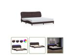 The Living Store Struttura Letto Con Led In Tessuto Marrone Scuro 200X200 Cm