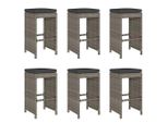 Vidaxl Sgabello Da Giardino Con Cuscino 6 Pz. Poli Rattan Grigio