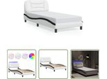 The Living Store Struttura Letto Con Led Bianco E Nero 90X200 Cm In Ecopelle