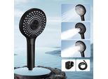 Zmh Soffione Nero Con Tubo Flessibile Da 1,5 M Doccia A Mano Rotonda 3 Getti Doccia A Mano Efficienza Energetica Doccia Bagno