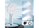 Zmh Shower Soffione Doccia In Nichel Con Tubo Flessibile Da 1,5 M Palmare Rotondo Con Doccetta A 3 Getti Grande Aumento Di Pressione, Supporto Per Soffione Doccia Ad Alta Efficienza Energetica