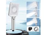 Zmh Soffione Doccia Rotondo In Nichel Doccia A Mano Risparmio D'acqua Con 3 Getti Doccia A Mano Grande Pressione Crescente, Doccia Ad Alta Efficienza Energetica Con 1,5 M Tubo Bagno