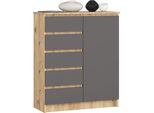 Akord Cassettiera 1 Anta 5 Cassetti Rovere Artigianale/Grigio Grafite 80X35X97 Cm