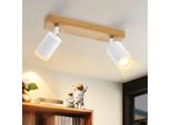 Zmh Faretto Da Soffitto 2 Fiamme Bianco Lampada Da Cucina Legno GU10 Faretto Da Parete 350°Rotativo Faretto Da Corridoio Vintage Industriale Retrò Senza Lampadina