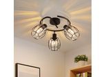 Zmh Faretto Da Soffitto A 3 Fiamme Lampada Da Soffitto Vintage Spot Da Soffitto Paralume In Cristallo Nero Faretto Rotondo Retrò E14 Nero 350° Lampada Da Cucina Orientabile Per Soggiorno Corridoio (Senza Lampadina)