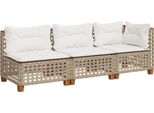 Vidaxl Divano Da Giardino Con Cuscini A 3 Posti In Poly Rattan Beige