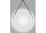 Specchio Da Bagno Con Illuminazione Rotonda Talos Led Corvia Shine In Oro Opaco Ø50 Cm - Specchio Rotondo Con Fascia Di Alta Qualità In Pelle Finta - Adatto A Locali Umidi Grazie Alla Cornice In Alluminio