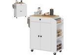Homcom Isola Da Cucina Carrello Da Cucina Su Rotelle Con Piano Di Lavoro, Cassetto, Mobile Da Cucina Su Rotelle Con Ripiano, Portaspezie, Portasciugamani, Carrello Di Servizio Carrello Da Cucina Bianco