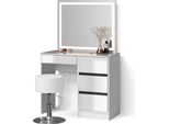 Livinity Tavolo Da Toeletta Imola, Con Specchio Led E Sgabello, Bianco/Bianco
