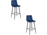 Sgabello Valora Arceto - Velluto Blu Navy E Gambe Nere X2 | Elegante Coppia Di Sgabelli Blu Navy