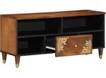 Vidaxl Mobile Tv Con Ripiano Marrone 100 X 33,5 X 46 Cm In Legno Massiccio Di Mango