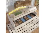 Flieks Letto Imbottito Idraulico Daybed 90X200Cm, Divano Letto Per Ragazzi Letto Per Bambini Con Led, Letto In Legno Daybed Divano Letto, Velluto, Beige