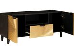 Mobile Tv Vidaxl Nero E Oro 105 X 33 X 46 Cm In Legno Massiccio Di Mango
