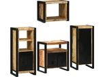 Vidaxl Set Di Mobili Da Bagno Con Ripiano 4 Pezzi Marrone Legno Massiccio Di Mango