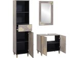 Vidaxl Set Di Armadietti Per Il Bagno Montati A Parete 3 Pezzi Grigio In Legno Massiccio Mango
