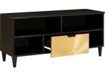 Mobile Tv Vidaxl Nero E Oro 100 X 33 X 46 Cm In Legno Massiccio Di Mango
