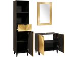 Vidaxl Set Di Armadietti Da Bagno 3 Pezzi In Legno Massiccio Nero E Oro Mango