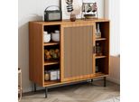 Cassettiera Aiorber Con 2 Ante Scorrevoli E Ripiani Regolabili, Ampio Spazio Di Archiviazione, Stile Rustico, Per Soggiorno E Sala Da Pranzo, 100X37X90Cm，Noce