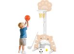 Costway Canestro 3 In 1 Per Bambini, Supporto Per Pallacanestro Con Pallone Da Basket, Calcio, Golf, Canestro Regolabile In Altezza E Ripiegabile, Per Bambini 3+Grey