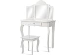 Set Toletta E Sgabello Per Bambini, Toletta Con Cassetto, Specchio, 70 X 34 X 103 Cm, Bianco
