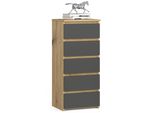 Comò 40 Cm In Rovere Artisanale Con Frontali Grigio E 5 Cassetti