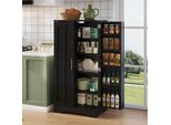 Armadio Da Cucina Sweiko 120X60X40Xcm Con Luce Sensore A Led, Grande Armadio A 2 Ante Con Ripiani Regolabili E Ripiani Della Porta - Adatto Per Cucina, Sala Da Pranzo O Salotto, Nero