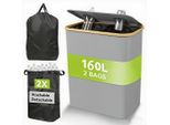 160L Deposito Bottiglie Con Coperchio, Include 2 Tasche Interne Riutilizzabili, Per Cucina/Outdoor, Grande Contenitore Raccoglitore Bottiglie Vuoto, Grigio.
