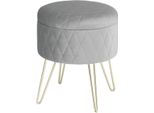 Happyment Postazione Deluxe – Poggiapiedi Con Spazio Contenitore – Scatola Contenitore Pouf – Velluto – Postazione Con Coperchio – Grigio Chiaro – 31,5×31,5×36 Cm
