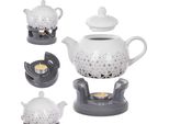 Set Teiera 1L Con Scalda Teiera Kadax, Caffettiera In Porcellana Con Coperchio, Manico E Scalda Teiera, Teiera Con Scalda Teiera Per Tè, Set Da Tè (Grigio/Bianco)