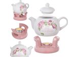 Set Teiera Kadax Da 1 Litro Con Scalda Teiera, Teiera In Porcellana Con Coperchio, Manico E Scalda Teiera, Teiera Con Scalda Teiera Per Tè, Set Da Tè (Rosa/Bianco)