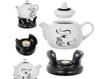 Set Teiera Kadax Da 1 Litro Con Scalda Teiera, Caffettiera In Porcellana Con Coperchio, Manico E Scalda Teiera, Teiera Con Scalda Teiera Per Tè, Set Da Tè (Bianco/Nero)