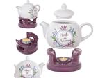 Set Teiera Kadax Da 1 Litro Con Scalda Teiera, Teiera In Porcellana Con Coperchio, Manico E Scalda Teiera, Teiera Con Scalda Teiera Per Tè, Set Da Tè (Viola/Bianco)