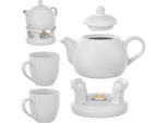 Teiera Kadax Da 1 Litro Con Scaldavivande E 2 Tazze, Caffettiera In Porcellana Con Coperchio, Manico E Scaldavivande, Teiera Con Scaldavivande Per Il Tè, Set Da Tè (Bianco, Con Tazze)