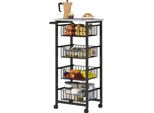 Carrello Da Cucina A 4 Livelli Su Ruote, Carrello Di Servizio Arrotolabile, Carrello Da Cucina Con 4 Cestini In Acciaio, Carrello Di Servizio,