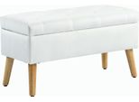 Panca Fortuna Lai Con Vano Contenitore, Panca Imbottita Con Coperchio, Panca Letto Con Rivestimento In Velluto, Per Corridoio, Camera Da Letto, Soggiorno, Legno Di Gomma 102 X 35 X 43 Cm Bianco