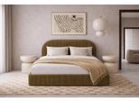 Letto Imbottito Sofello Colore Melange Oliva Luna 180X200 Rete A Doghe In Metallo Letto Di Alta Qualità Con Rete E Contenitore