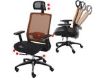 Sedia Da Ufficio HWC-A20, Sedia Da Scrivania, Poggiatesta Ergonomico Tessuto/Tessuto ISO9001 ~ Nero/Arancio