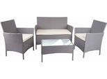 Set Da Giardino In Poly-Rattan HWC-D82, Set Da Salotto ~ Grigio Con Cuscini Crema