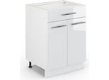 Vicco Mobiletto Base Per Cucina Fame-Line, 60 Cm Con Cassetto, Senza Piano Di Lavoro, Bianco Lucido/Bianco