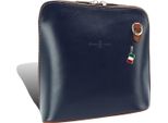 Firenze Borsa Vera Pelle Signore Mini Sera Borsa Scuro Ciano Blu Marrone Vacchetta 17X17X8 Compreso Italia Tag D2OTF109B