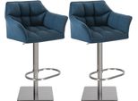 Clp Set Di 2 Sgabelli Da Bar Damaso In Tessuto Girevoli E Regolabili In Altezza, Acciaio Inox Blu
