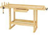 Banco Da Lavoro Wiltec 151 X 61,5 X 86 Cm In Legno, Banco Da Lavoro In Legno Di Gomma, Banco Da Lavoro In Grado Di Sostenere Fino A 150 Kg, Banco Per Attrezzi Con Cassetto E Morsetti